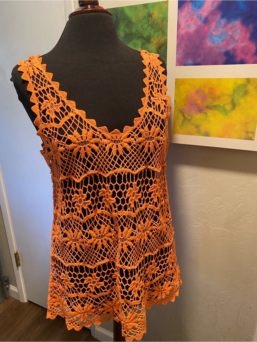 Takara Bright Orange Crochet Lace Tank